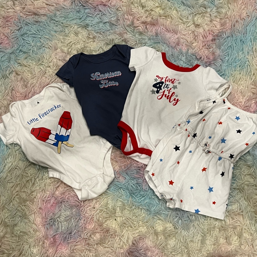 Baby infant romper & onesies set of 4 pieces - USA, American, July 4th, bomb pop